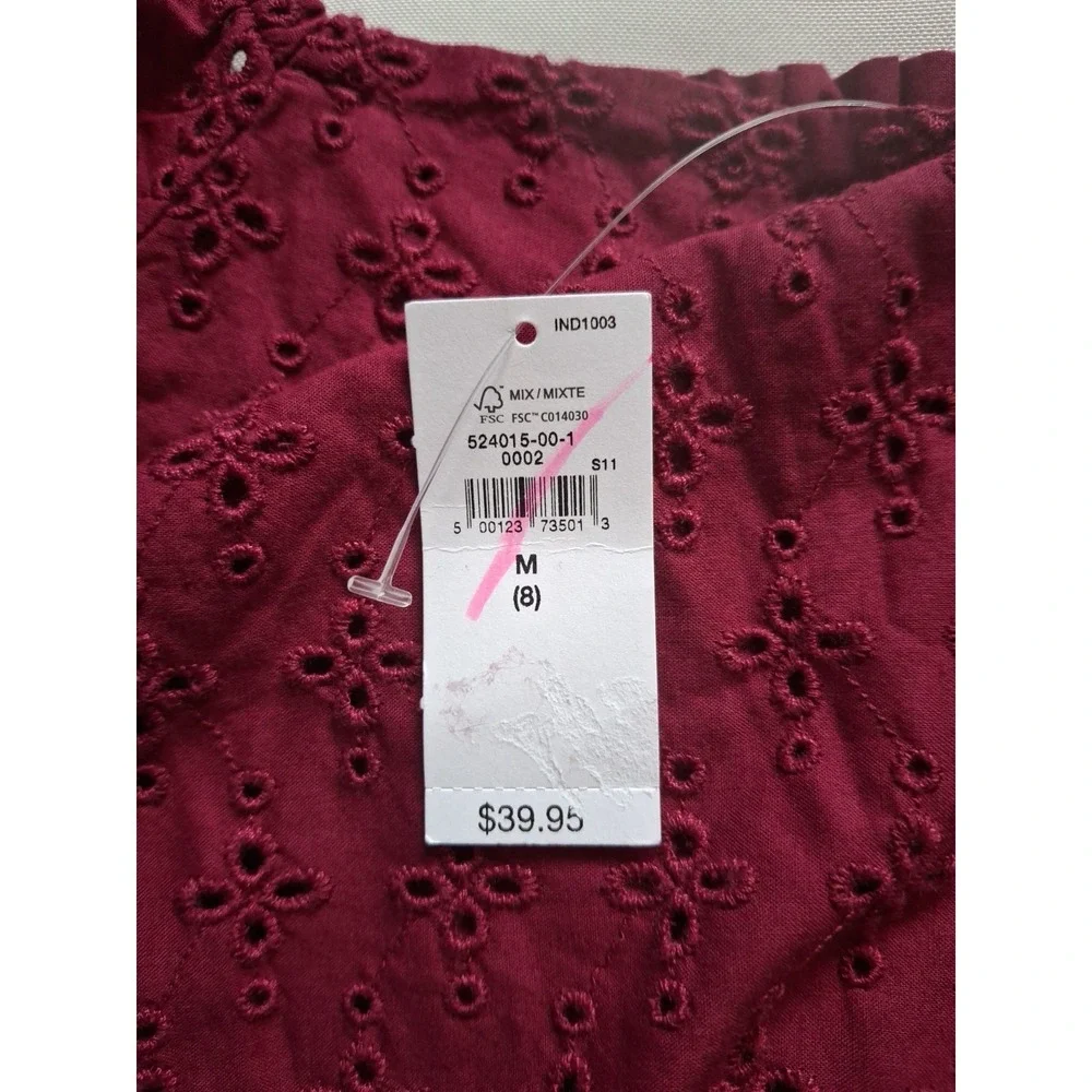 Gap‎ Kids Beet Burgundy Cropped Shirt With Puff Sleeves  Girls Medium